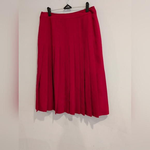 Vintage Lucia Pure Wool Midi Burgundy Pleated Skirt Lined...